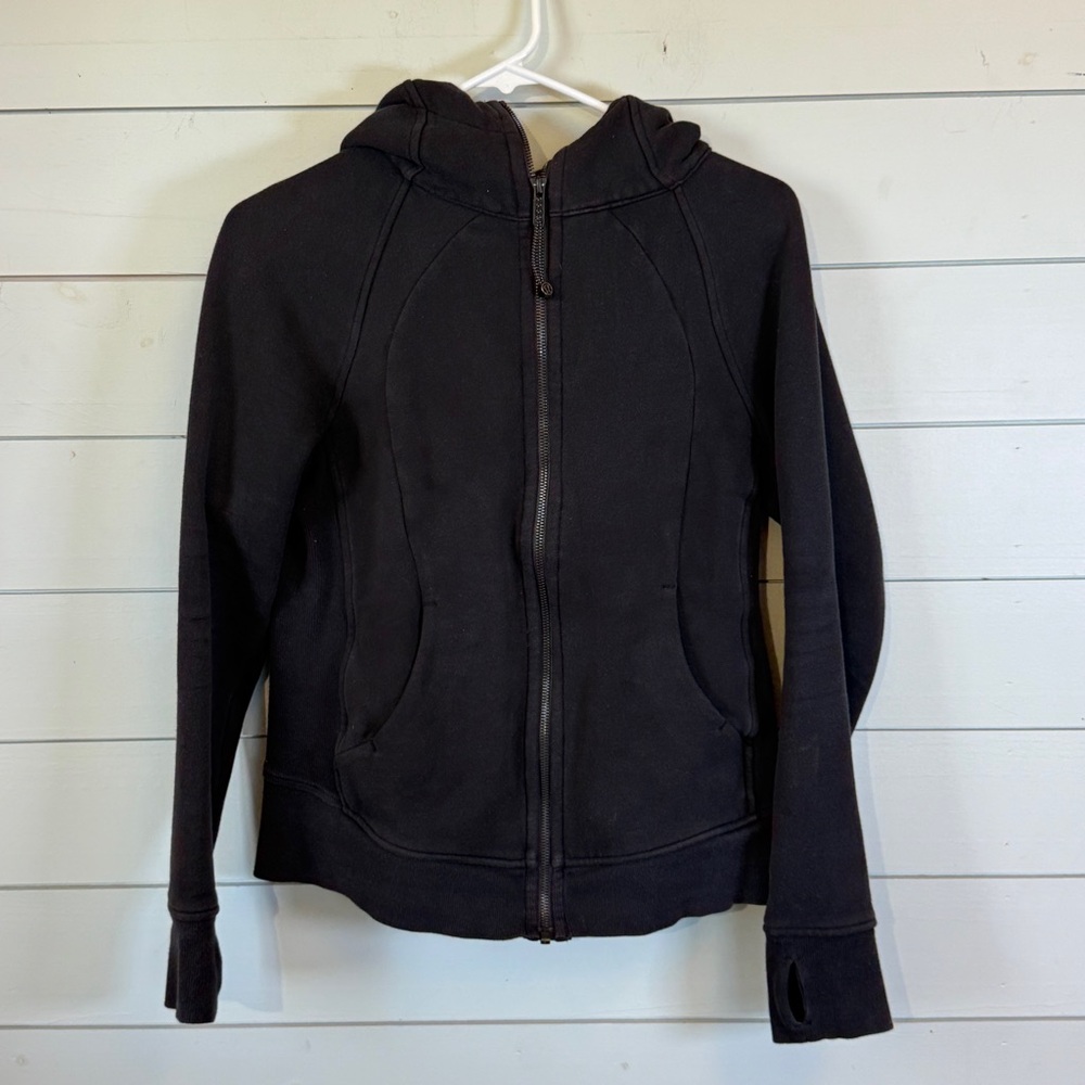 Lululemon full zip‎ scuba hoodie light cotton fleece black women's size 6